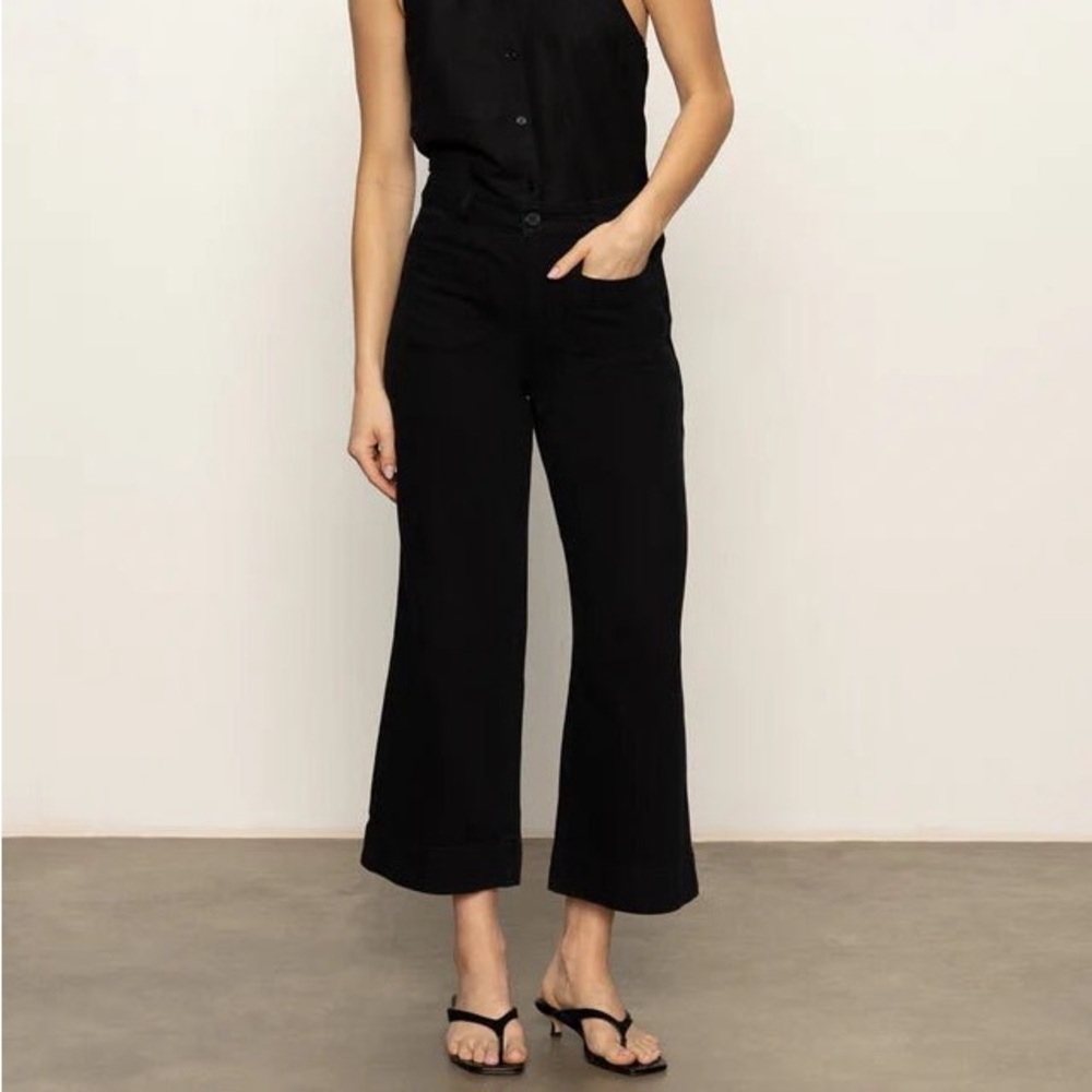 Sanctuary Soft Marine Wide Leg Standard Rise Crop Pant Black